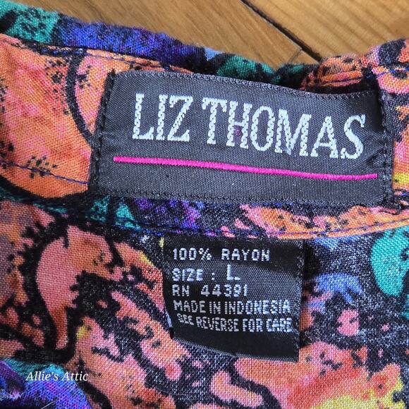 Colorful Vtg Floral Beach Hawaiian Short Sleeve Button Shirt Blue Purple Green L - Picture 8 of 9